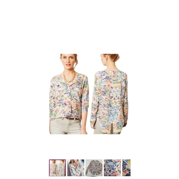 MAEVE Anthropologie Cartography London Map Print Blouse Shirt Top Size 10 - Picture 2 of 10